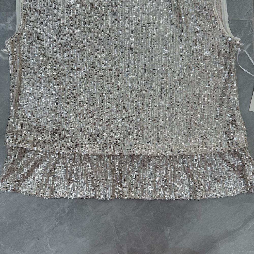 Women’s Cece Sleeveless Sequin Peplum Ruffle Top Party Holiday Size Large - Picture 5 of 16